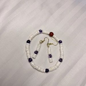 Puka Shell w/Amethyst and Koa bracelet w/matching earrings
